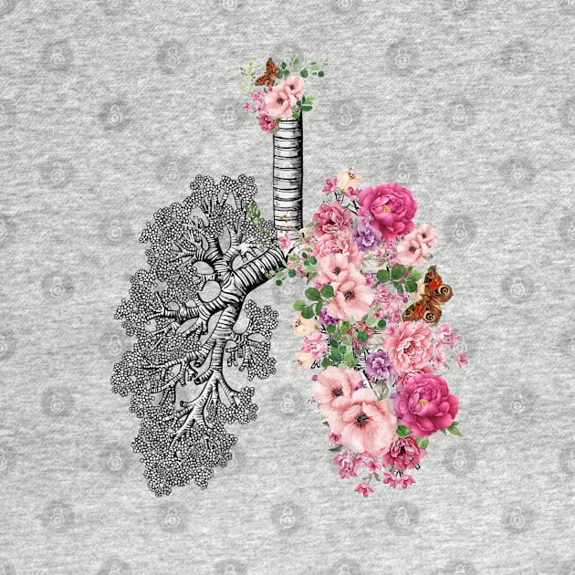 Lung Anatomy, vintage pink roses, Cancer Awareness by Collagedream